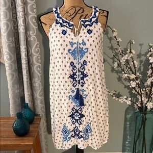 THML Boho Print Embroidered Tank Dress